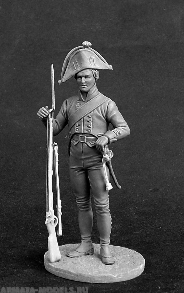 CHM-54216(M). Мушкетер пехотных полков, Пруссия 1800-07 гг.  54 мм. Материал - белый металл. Chronos Miniatures