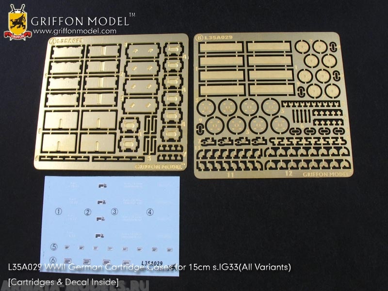 L35A029GR WW II German Cartridge Cases for 15cm sIG.33(All Variants) (Cartridges & Decal Inside) 1/35 Griffon Models
