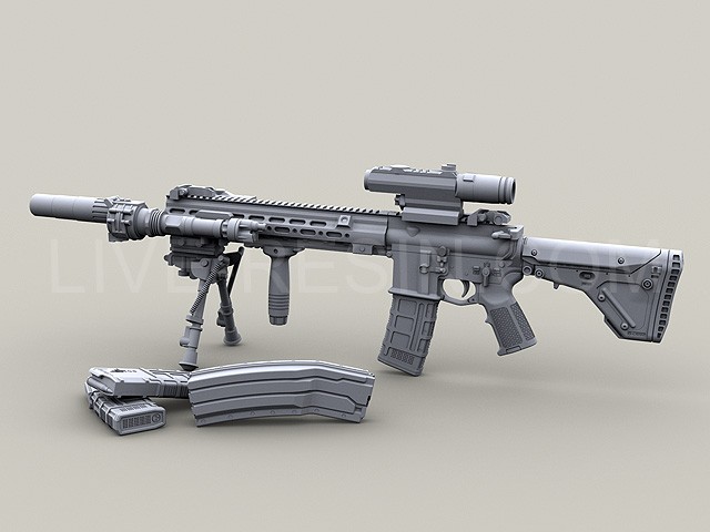 LRE35131 Модульная штурмовая винтовка Heckler & Koch HK416 с рельсовым модулем Geissele Super, MR 556 длинный и короткий ствол с/без сдвоенным магазином с глушителем