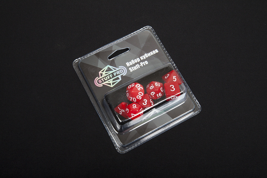 DA0010  Набор из 7 кубиков для ролевых игр (красный) блистер с мешочком