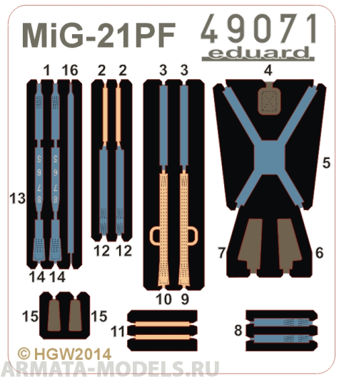 49071ED Комплект фототравления MiG-21PF seatbelts FABRIC