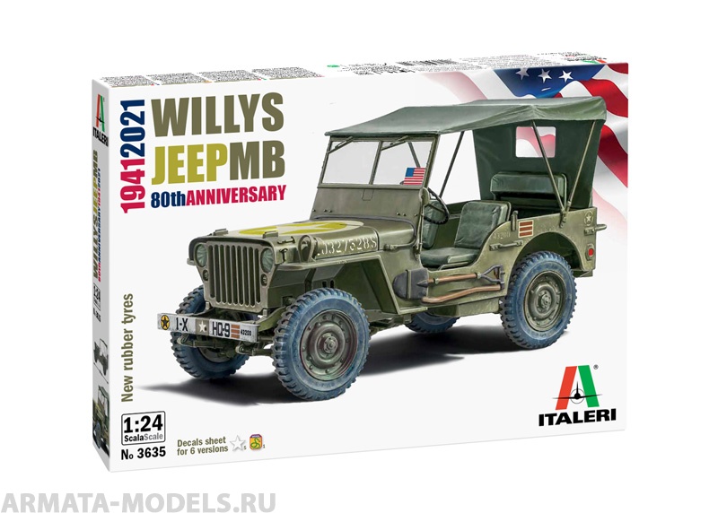 3635ИТ Автомобиль WILLYS JEEP MB 80th Year Anniversary Italeri