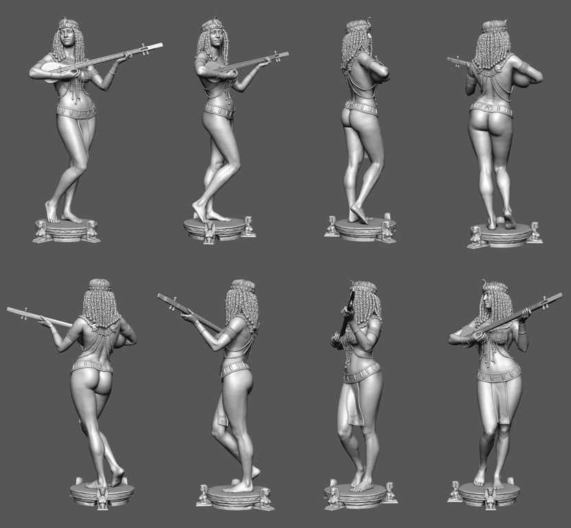 CHM-54323. Девушка-музыкант с лютней, Древний Египет. Материал - смола. Chronos Miniatures