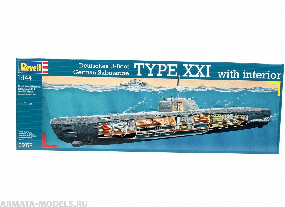 05078 Подводная лодка U-Boot Typ XXI с внутренней отделкой, немецкая Revell