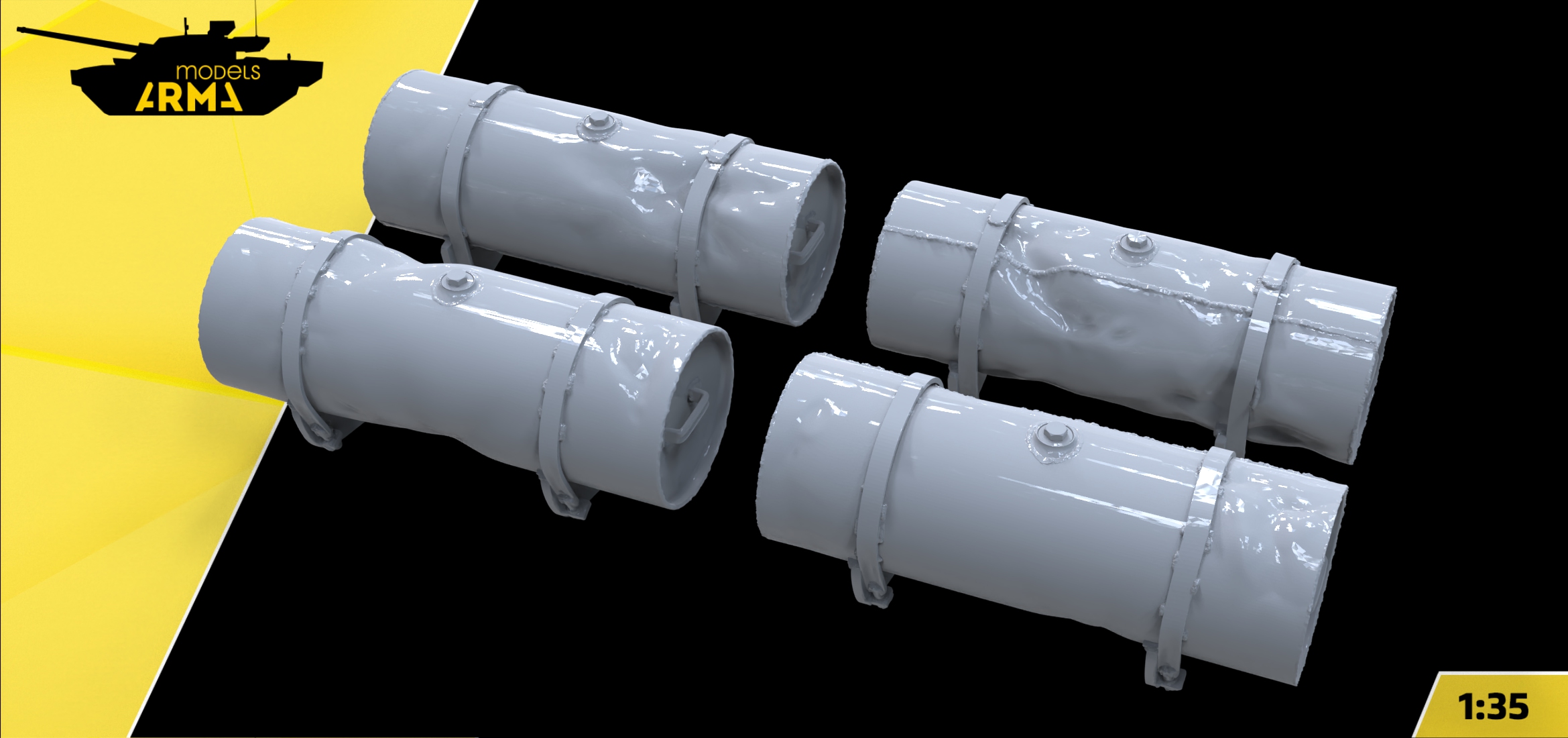 AM35986 Топливные баки мятые Т-34, ИС, ИСУ, КВ 4 шт. Arma Models