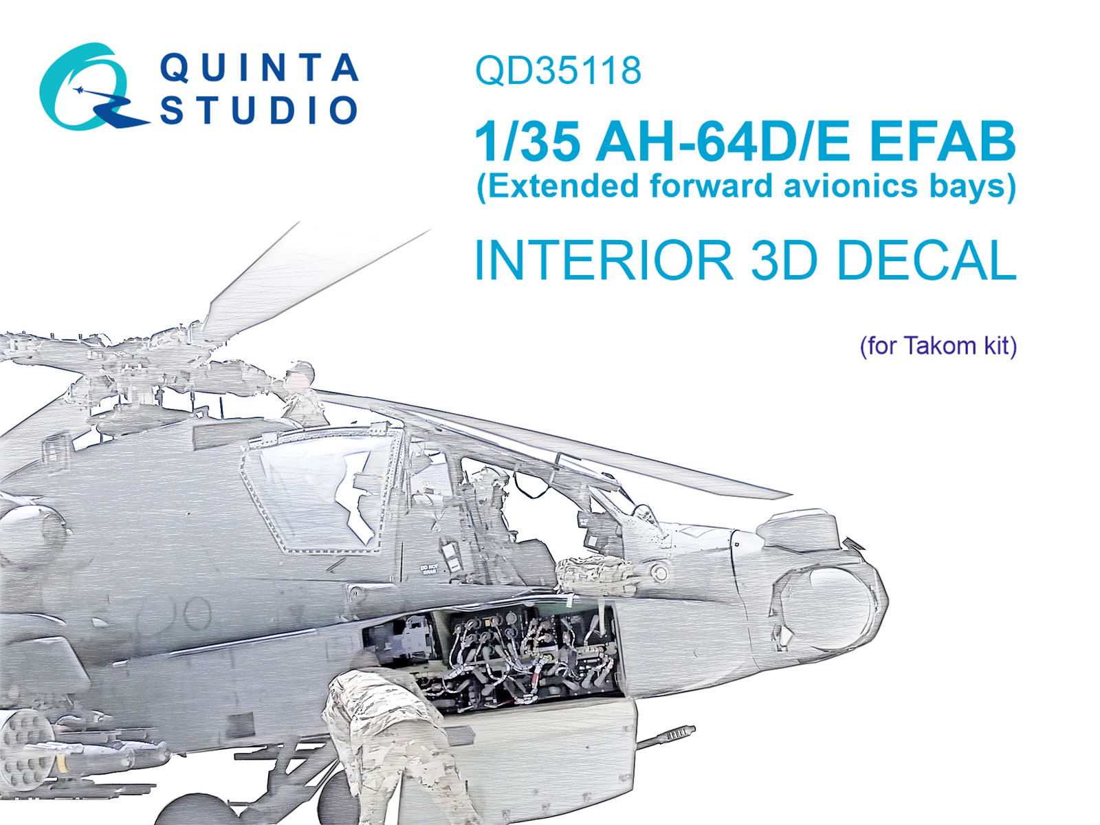 QD35118 3D Декаль интерьера кабины AH-64D Расширенные передние отсеки авионики(Takom)