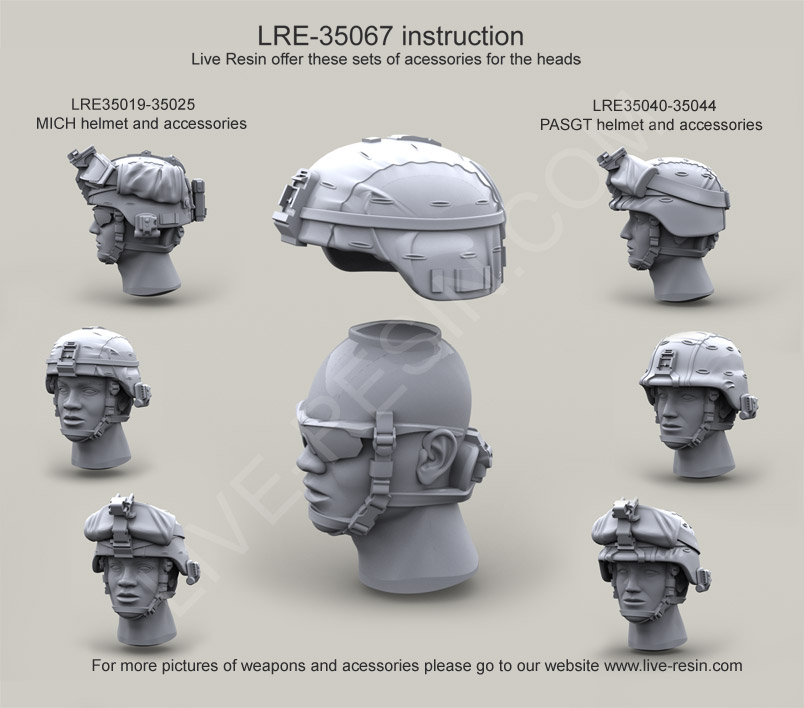 LRE35067 Набор голов современной армии США с очками ESS Crossbow Goggles