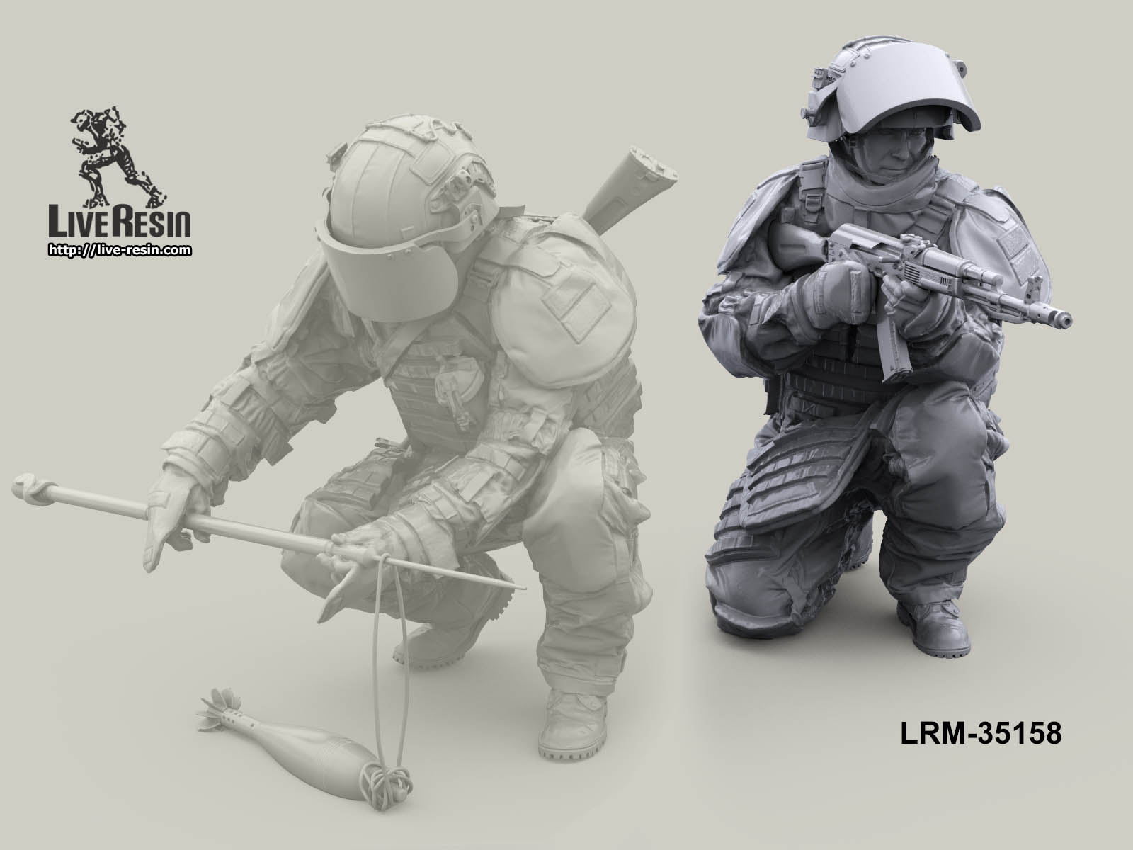 LRM35158 Современный Российский сапер в тяжелом костюме разминирования с AK-74M (Не для свободной продажи) Live Resin