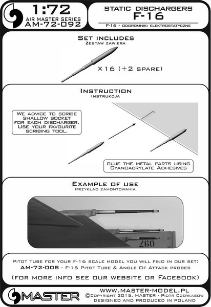 AM-72-092 Дополнение для моделей Static dischargers for F-16 (16pcs+2spare)