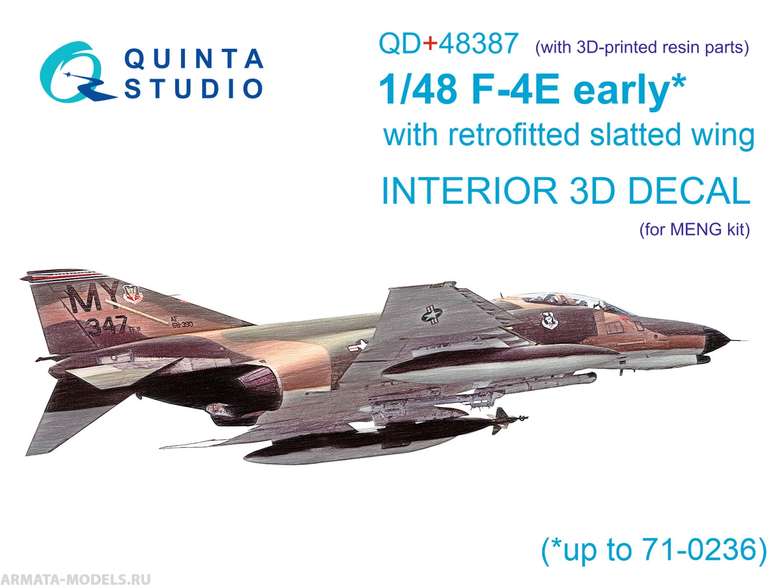 QD+48387 3D Декаль интерьера кабины F-4E early с установленным предкрылком крыла (Meng) (с 3D деталями)