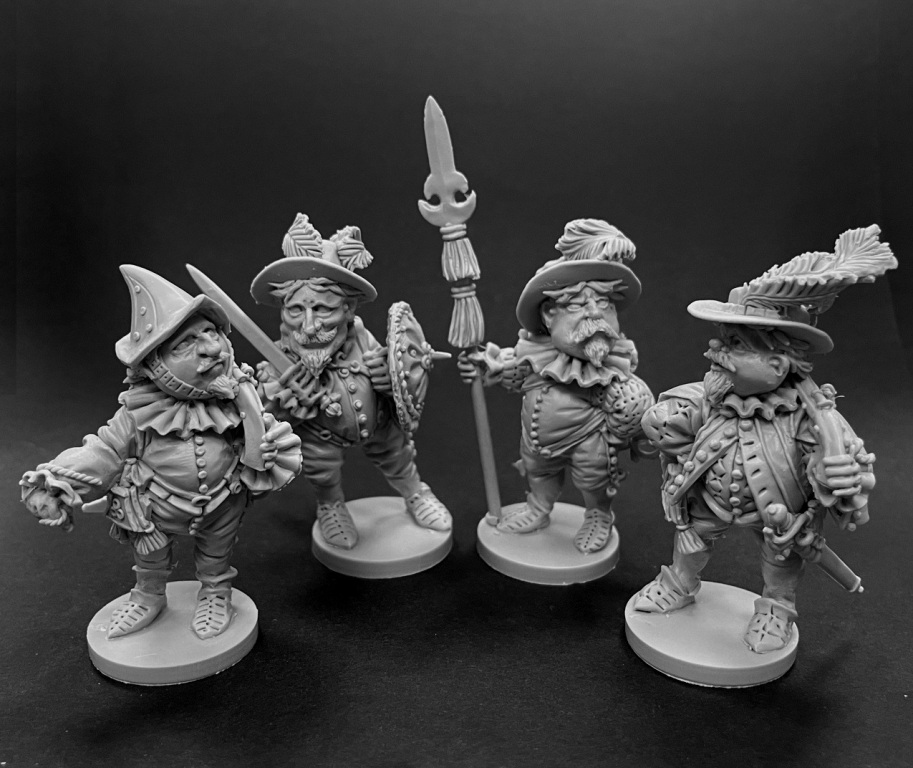 CHM-50.06. Шаржевая миниатюра. Европейская пехота, 1580-90 гг. Набор №1. В комплекте 4 фигуры. 50 мм. Материал - смола. Chronos Miniatures