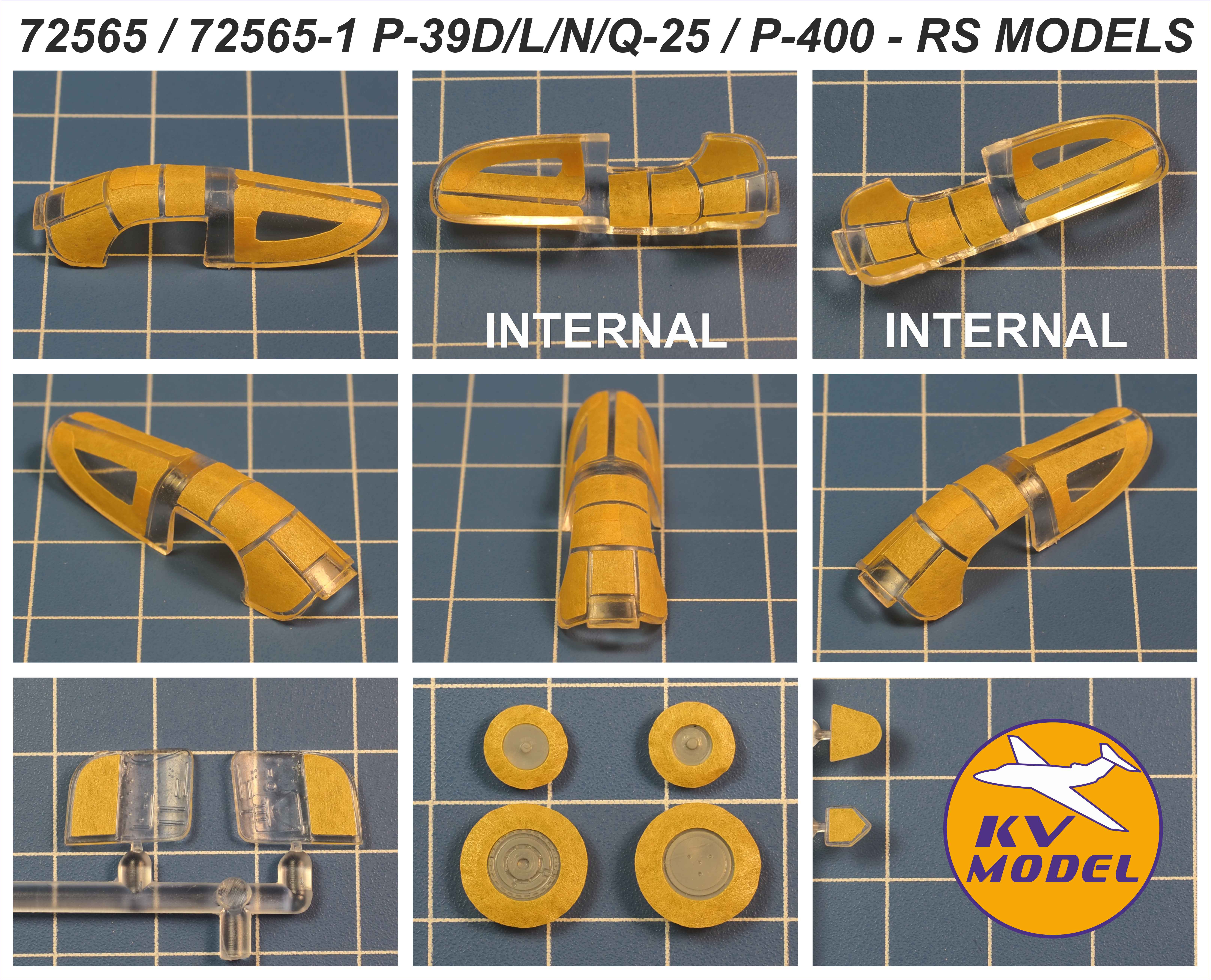 72565-1KV Окрасочная маска P-39D/L/N/Q-25/P-400/AIRCOBRA I (RS MODELS #92131, #92132, #92135, #92136, #92142, #92218) - (двусторонние маски) + маски на диски и колеса