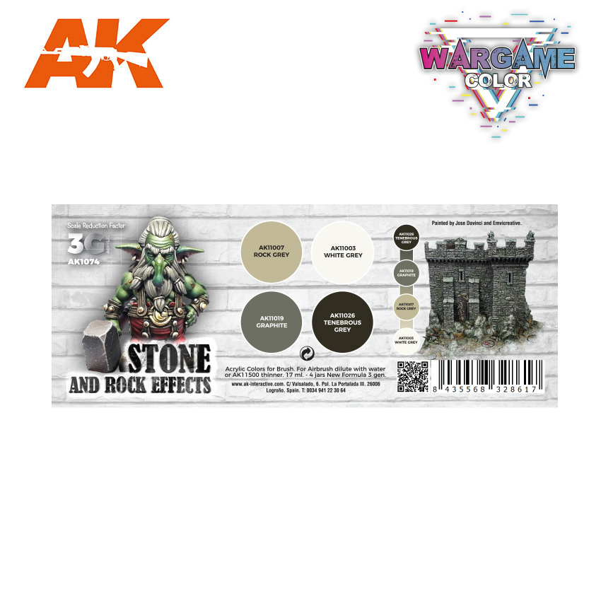 AK1074 Набор красок WARGAME COLOR SET. STONE AND ROCK EFFECTS.