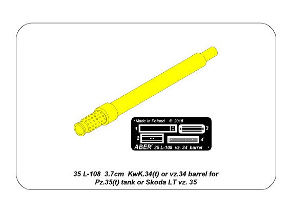 ABR-35-L-108  Дополнения для  3,7cm KwK.34(t) or vz. 34 barrel for Pz.35(t) tank универсальный набор 1/35