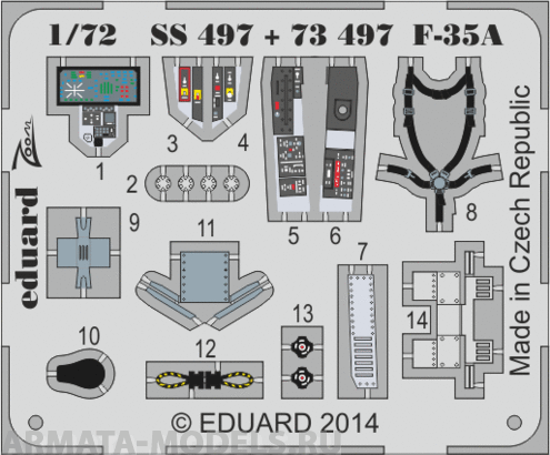 SS497 Фототравление цветной интерьер цветной F-35A interior S.A. for Italeri kit
