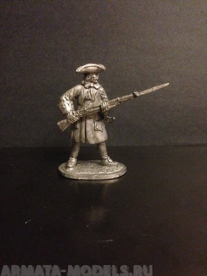 4200ТБ ВИМ, пехота русской армии Петра 1, пеший фузилер стоящий с ружьем на перевес готовящийся отбить  атаку, 54 мм Три Богатыря