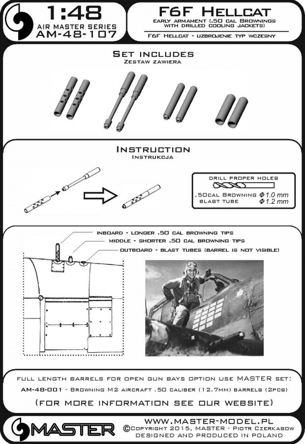 AM-48-107 Набор вооружения для ранних F6F Hellcat (стволы для Browning 12,7мм)