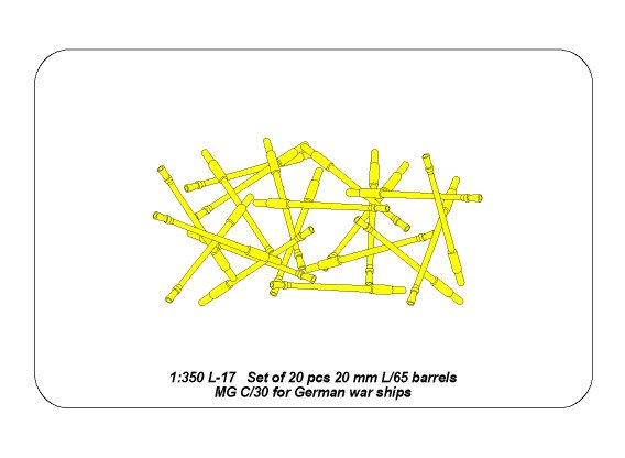 ABR-1:350-L-17  Дополнения для  Set of 20 pcs 20 mm L/65 barrels  MG C/30 for German ships для  1/350