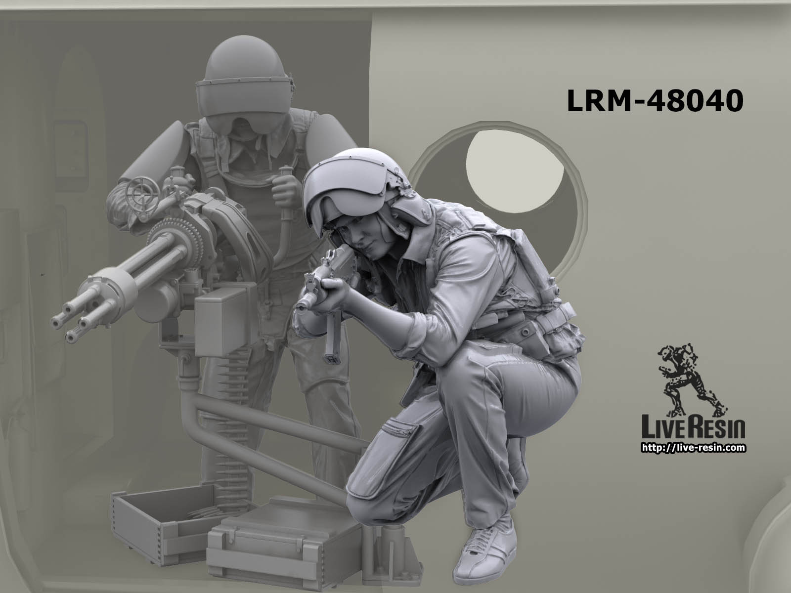 LRM48040 Советский пилот вертолета покидающий разбитую машину, ведет огонь из АКМС, фигура 9 Live Resin