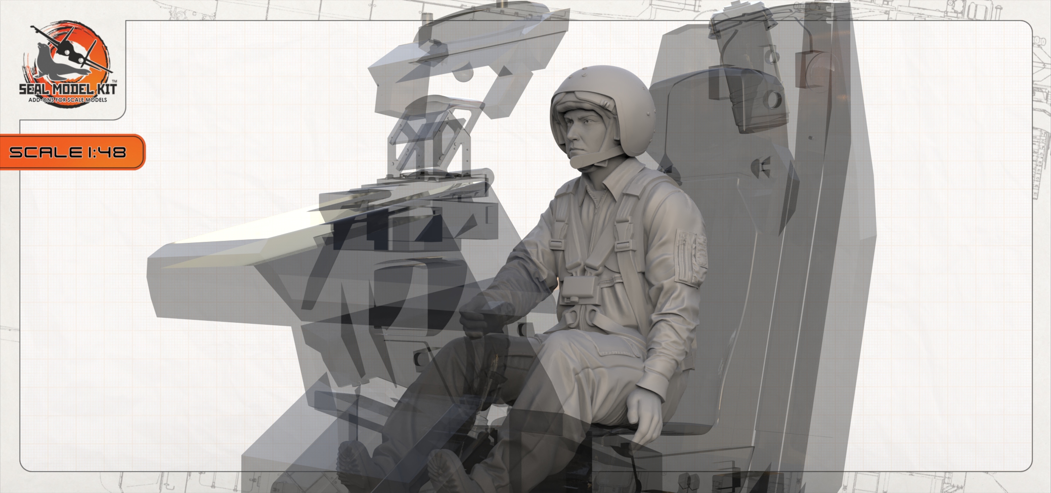 smk48066 Российский вертолетчик в кабине Ка-50 Seal Model Kit