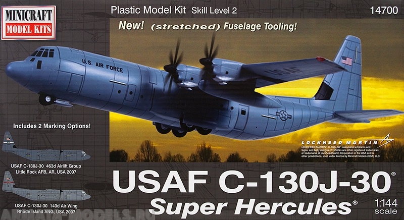 14700	Транспортный самолет C-130J-30 Super Herc USAF (new tooling for 30 parts) MINICRAFT