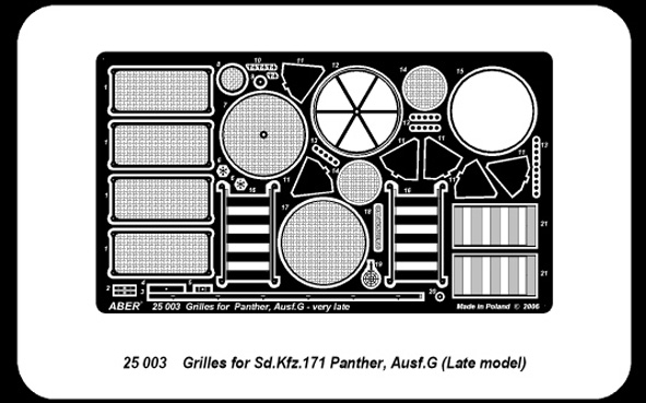 ABR-25-003  Дополнения для  Grilles for Sd.Kfz.171. Panther, Aus.G – Late model для Academy 1/25