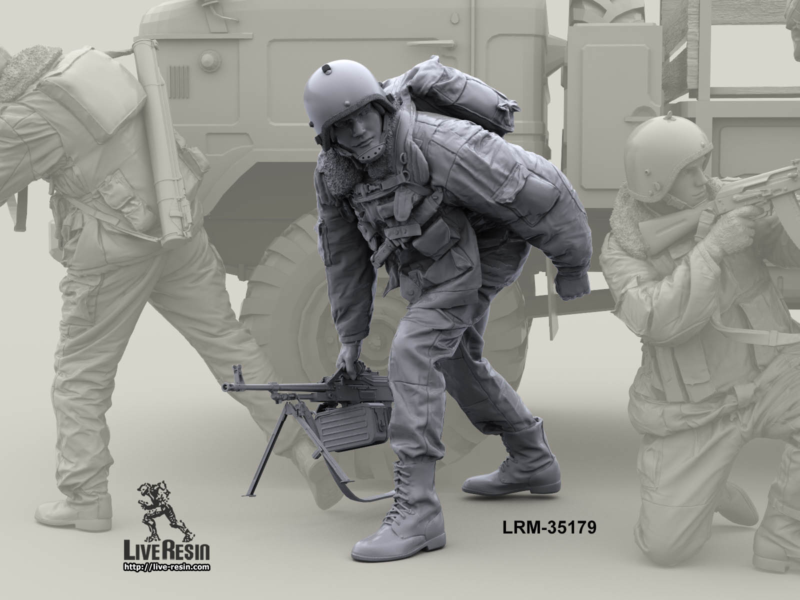 LRM35179 Военнослужащий ВВ, перебегает с пулеметом ПКМ в руке Live Resin