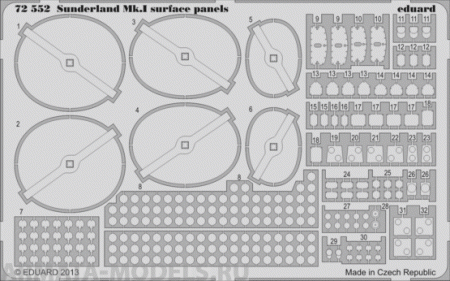 72552 Фототравление Sunderland Mk.I surface panels   для модели фирмы Italeri