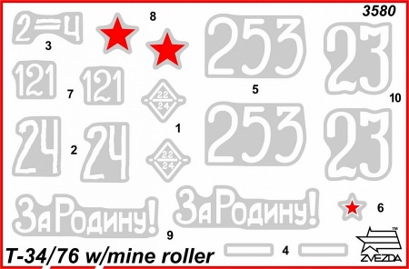 3580 Советский танк Т-34/76 с минным тралом Звезда